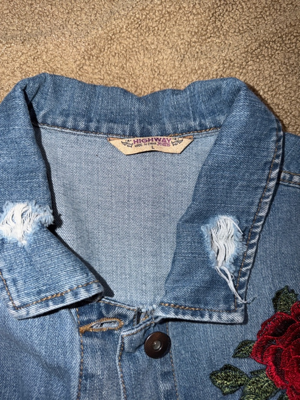Highway Jeans Light Blue Denim Jacket with Red Rose Patch - Picture 3 of 6